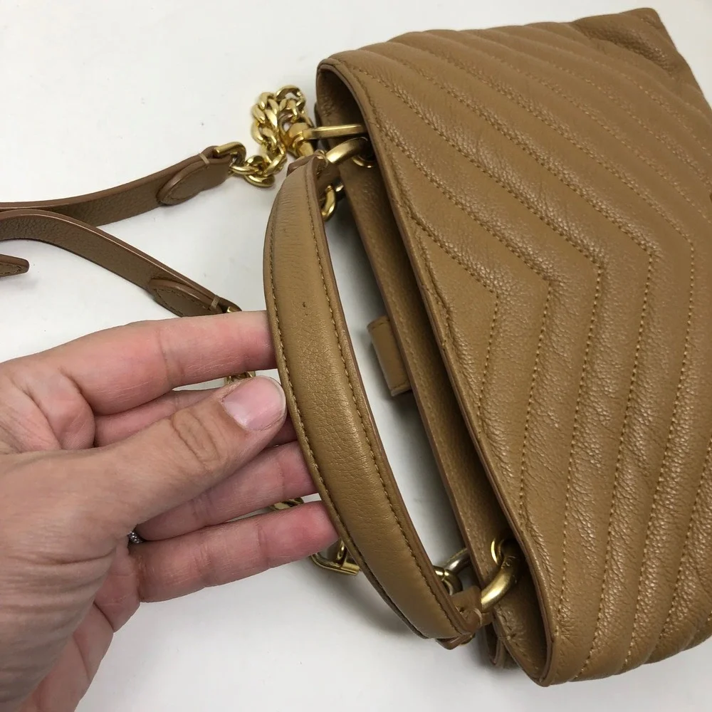 Rebecca Minkoff Edie Top Handle Bag Womens Small‎ Tan Quilted Leather HU20SEQS17